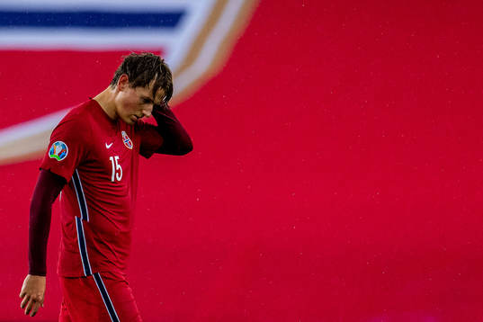 Sander Berge of Norway looks dejected