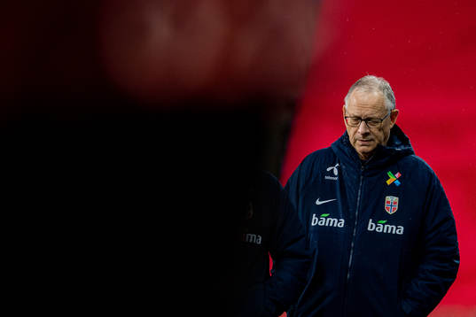 Lars Lagerbäck, head coach of Norway, looks dejected
