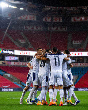 Sergej Milinkovic-Savic of Serbia celebrates with