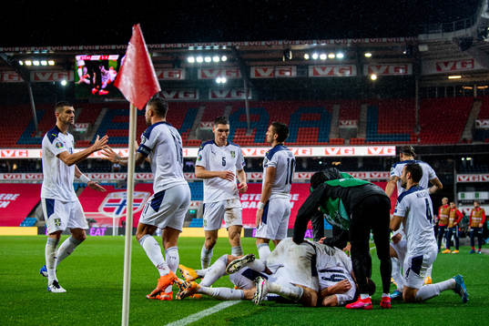 Sergej Milinkovic-Savic of Serbia celebrates with teammates