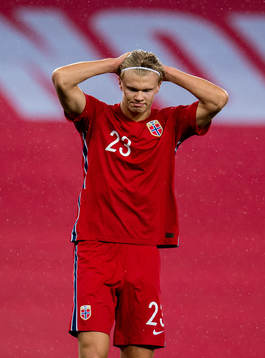 Erling Braut Haaland of Norway reacts