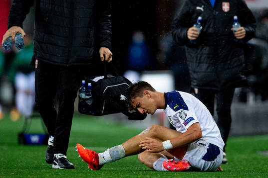 Filip Djuricic of Serbia in pain