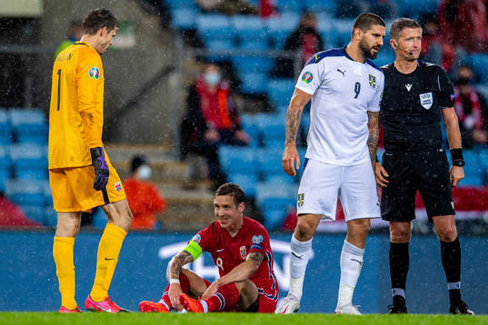 Stefan Johansen of Norway in pain