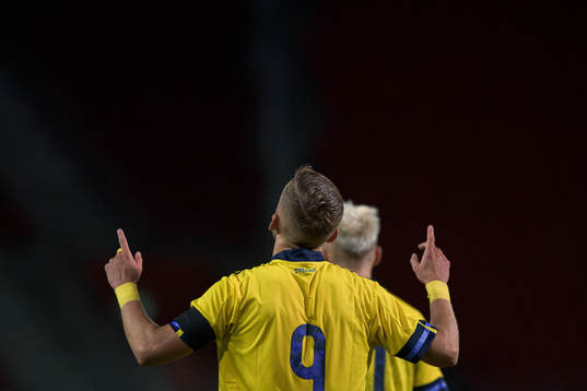 Jesper Karlsson of Sweden celebrates the 1-0 goal