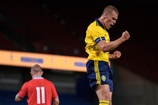 Felix Beijmo of Sweden celebrates the 4-0 goal