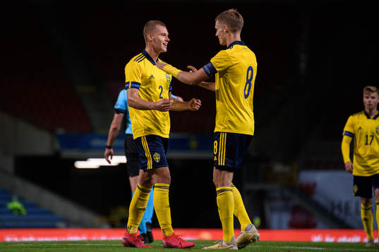 Felix Beijmo and Svante Ingelsson of Sweden celebrate the