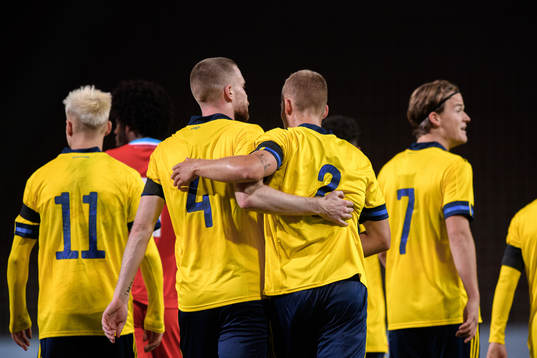 Thomas Isherwood and Felix Beijmo of Sweden celebrate the