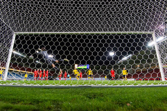Goalkeeper Tom Ottele of Luxembourg with a save