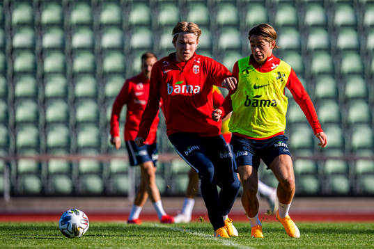 Jens Petter Hauge and Patrick Berg of the Norwegian