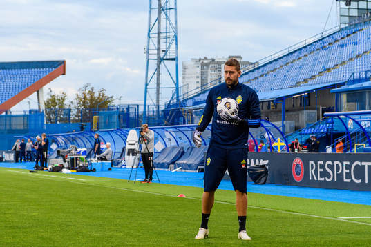 Goalkeeper Kristoffer Nordfeldt of the Swedish national