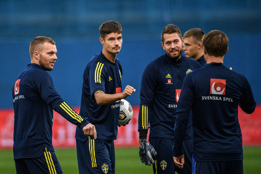 Sebastian Larsson, Mikael Lustig and goalkeeper Kristoffer