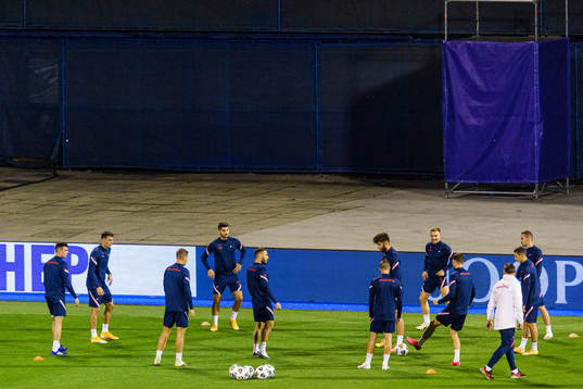 Players of the Croatian national football team warm up
