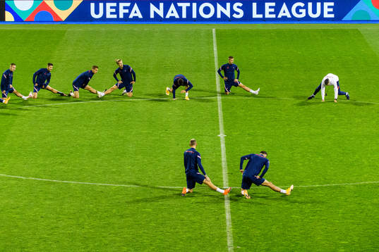 Players of the Croatian national football team warm up