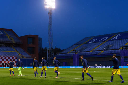 Players of Sweden enters the pitch