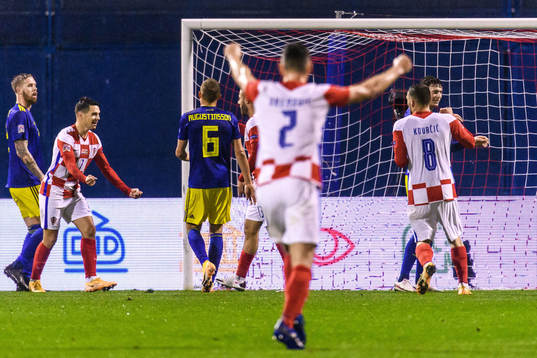 Players of Croatia celebrate the 1-0 goal by Nikola Vlasic