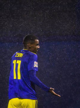 Alexander Isak of Sweden reacts