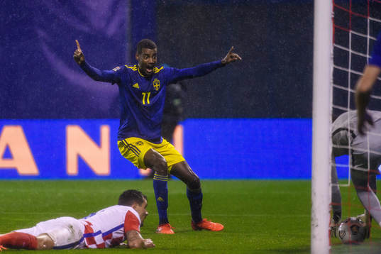 Alexander Isak of Sweden reacts