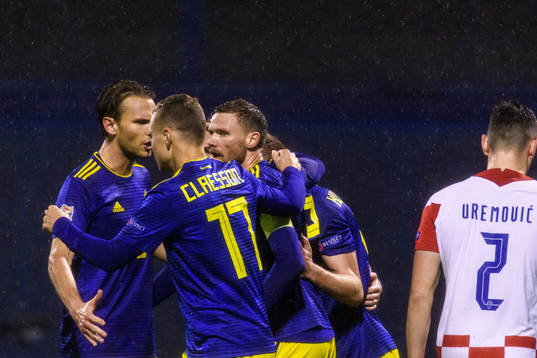 Marcus Berg of Sweden celebrate with teammates