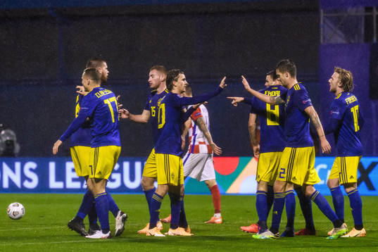 Marcus Berg of Sweden celebrate with teammates