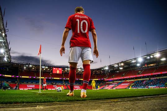 Martin Ødegaard of Norway with a corner