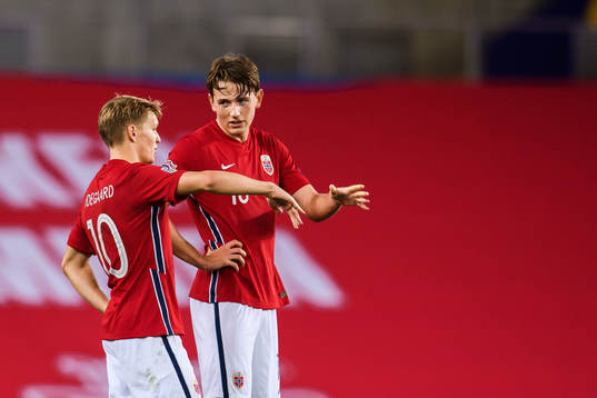 Martin Ødegaard and Sander Berge of Norway