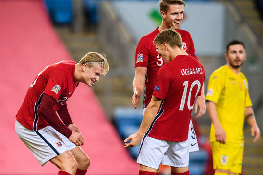 Erling Braut Haaland celebrate with Martin Ødegaard of