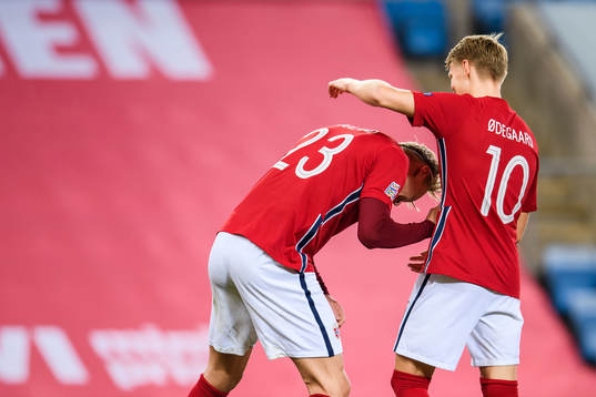 Erling Braut Haaland celebrate with Martin Ødegaard of