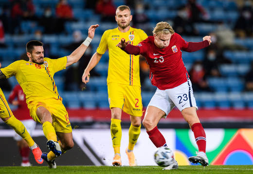 Erling Braut Haaland of Norway scores the 4-0 goal