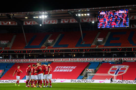 Erling Braut Haaland of Norway celebrate with teammates