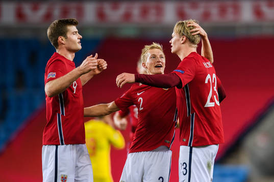 Erling Braut Haaland of Norway celebrate with teammates