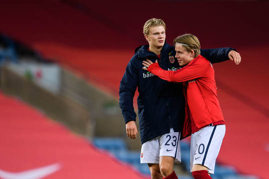 Erling Braut Haaland and Jens Petter Hauge of Norway