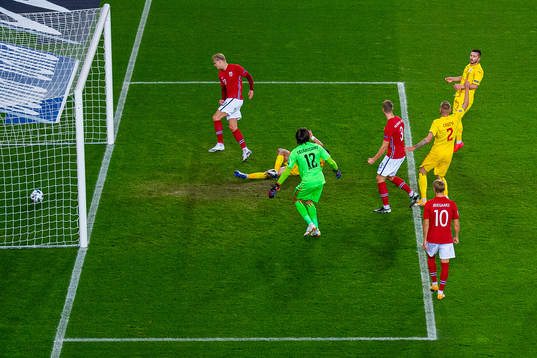 Erling Braut Haaland of Norway scores the 3-0 goal