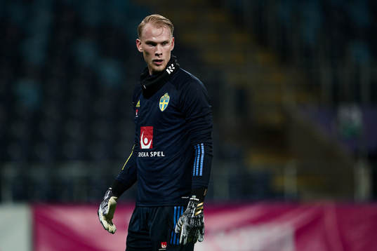 Goalkeeper Pontus Dahlberg of the UEFA Under-21 Qualifier