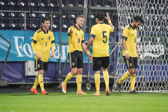 Jesper Karlsson of Sweden celebrates the 3-0 goal