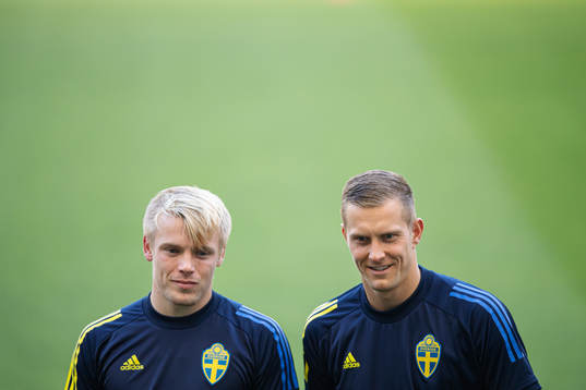 Goalkeepers Isak Pettersson and Karl-Johan Johnsson of the