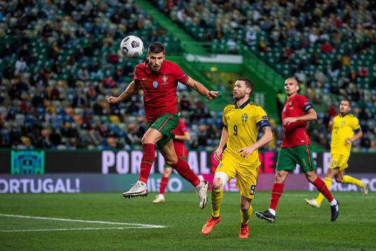 Ruben Dias of Portugal and Marcus Berg of Sweden