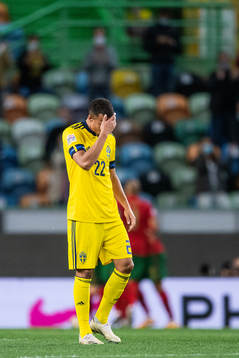 Robin Quaison  of Sweden looks dejected