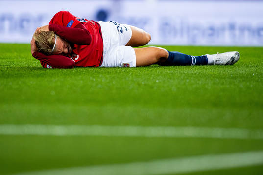 Erling Braut Haaland of Norway in pain