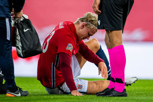 Erling Braut Haaland of Norway in pain