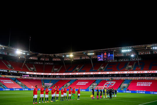 General view of Ullevaal Stadion as both teams line up