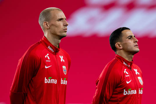 Goalkeeper André Hansen and Omar Elabdellaoui of Norway