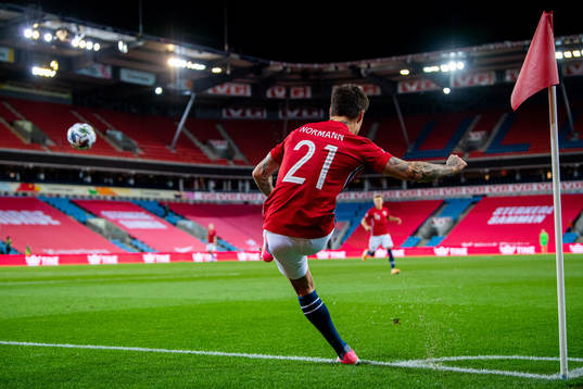 Mathias Normann of Norway takes a corner kick