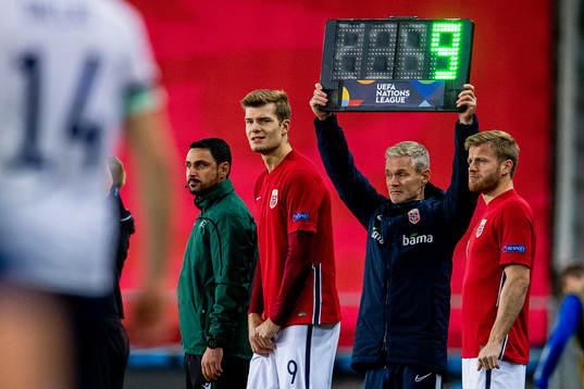 Alexander Sørloth and Fredrik Midtsjø of Norway