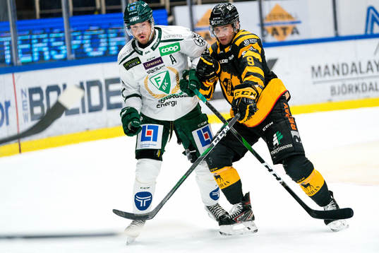 Färjestads Michael Lindqvist och Skellefteås Darren Nowick