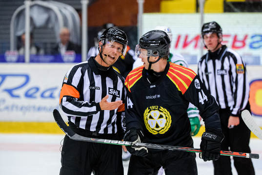 Domare Andreas Harnebring i samtal med Brynäs Nicklas
