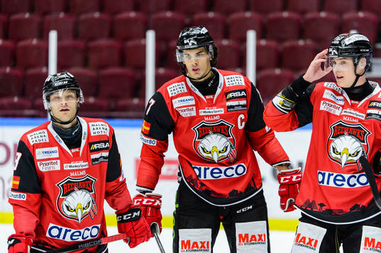Malmö Redhawks Johan Olofsson, Oliver Lauridsen och