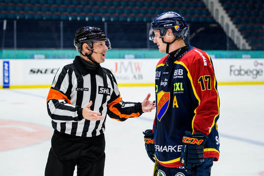 Domare Wolmer Edqvist och Djurgårdens Henrik Eriksson
