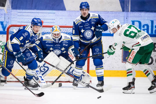 Leksands Patrik Zackrisson och Leksands målvakt Janne