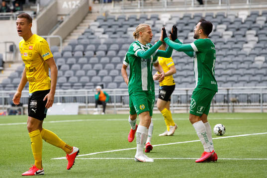 Hammarbys Gustav Ludwigson och Abdul Khalili jublar
