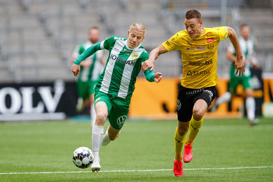 Hammarbys Gustav Ludwigson och Mjällbys Jesper Löfgren